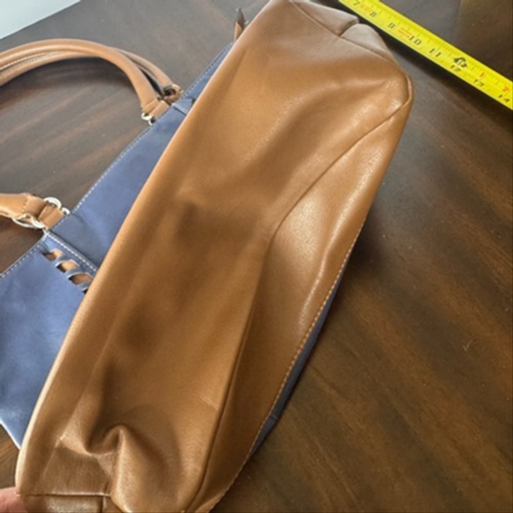 Tignanello Leather Tote Bag Navy‎ Blue Brown Shoulder Handbag Large - Picture 13 of 13